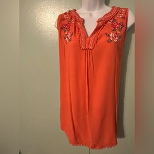 Lark & Gray Blouse Sleeveless Size OX Coral Orange‎ Embroidery